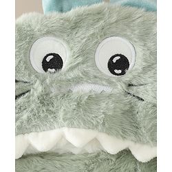 Babyhug Woollen Cap with Knot & Dino Applique in Blue - Diameter 33 cm