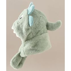 Babyhug Woollen Cap with Knot & Dino Applique in Blue - Diameter 33 cm