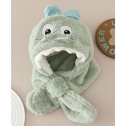 Babyhug Woollen Cap with Knot & Dino Applique in Blue - Diameter 33 cm
