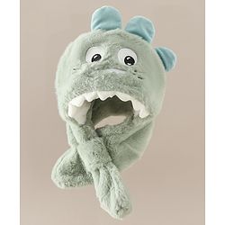 Babyhug Woollen Cap with Knot & Dino Applique in Blue - Diameter 33 cm