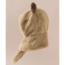 Babyhug Woollen Cap with Knot & Bear Applique in Brown - Diameter 33 cm