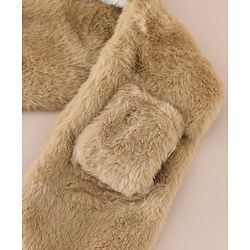 Babyhug Woollen Cap with Knot & Bear Applique in Brown - Diameter 33 cm