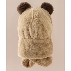 Babyhug Woollen Cap with Knot & Bear Applique in Brown - Diameter 33 cm