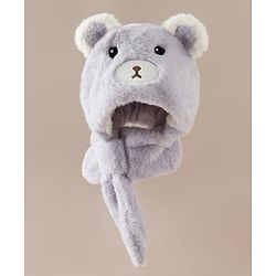 Babyhug Woollen Cap with Knot & Bear Applique in Brown - Diameter 33 cm
