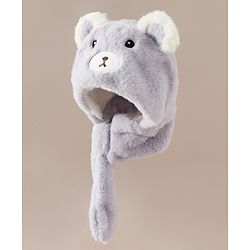 Babyhug Woollen Cap with Knot & Bear Applique in Brown - Diameter 33 cm