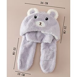 Babyhug Woollen Cap with Knot & Bear Applique in Brown - Diameter 33 cm