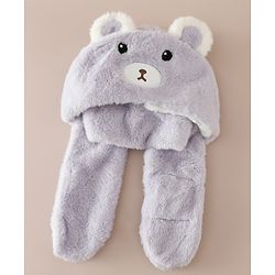 Babyhug Woollen Cap with Knot & Bear Applique in Brown - Diameter 33 cm