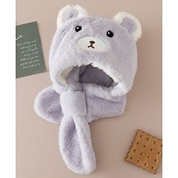 Babyhug Woollen Cap with Knot & Bear Applique in Brown - Diameter 33 cm