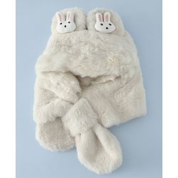 Babyhug Woollen Cap with Bunny Ear & Knot Beige - Diameter 37.5 cm
