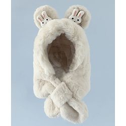 Babyhug Woollen Cap with Bunny Ear & Knot Beige - Diameter 37.5 cm