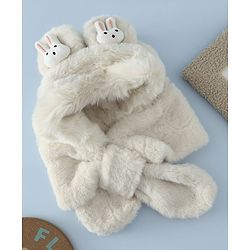 Babyhug Woollen Cap with Bunny Ear & Knot Beige - Diameter 37.5 cm
