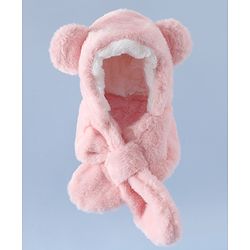Babyhug Woollen Cap with Bear Ear & Knot Pink - Diameter 33 cm