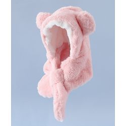 Babyhug Woollen Cap with Bear Ear & Knot Pink - Diameter 33 cm
