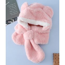 Babyhug Woollen Cap with Bear Ear & Knot Pink - Diameter 33 cm