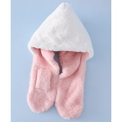 Babyhug Woollen Cap with Bear Ear & Knot Pink - Diameter 33 cm