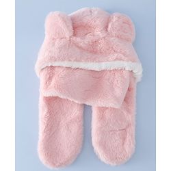 Babyhug Woollen Cap with Bear Ear & Knot Pink - Diameter 33 cm