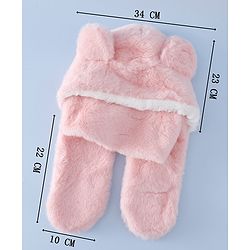 Babyhug Woollen Cap with Bear Ear & Knot Pink - Diameter 33 cm