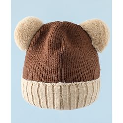Babyhug Woollen Cap & Muffler Brown With Bear Applique in Brown - Diameter 18 cm