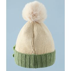 Babyhug Woollen Cap & Muffler With Dino Applique in White - Diameter 16.5 cm