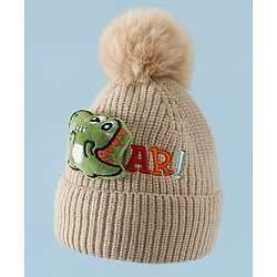 Babyhug Woollen Cap & Muffler With Dino Applique in White - Diameter 16.5 cm