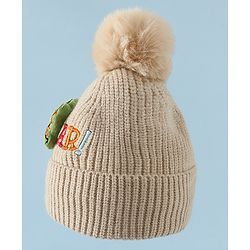 Babyhug Woollen Cap & Muffler With Dino Applique in White - Diameter 16.5 cm