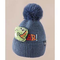 Babyhug Woollen Cap & Muffler With Dino Applique in White - Diameter 16.5 cm
