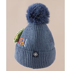 Babyhug Woollen Cap & Muffler With Dino Applique in White - Diameter 16.5 cm