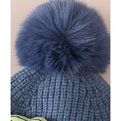 Babyhug Woollen Cap & Muffler With Dino Applique in White - Diameter 16.5 cm