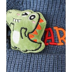 Babyhug Woollen Cap & Muffler With Dino Applique in White - Diameter 16.5 cm