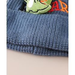 Babyhug Woollen Cap & Muffler With Dino Applique in White - Diameter 16.5 cm
