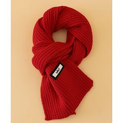 Babyhug Woollen Cap & Muffler With Bear Applique in Red -Diameter 17.5 cm
