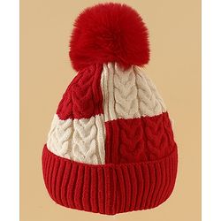 Babyhug Woollen Cap & Muffler With Bear Applique in Red -Diameter 17.5 cm