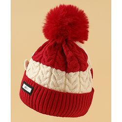 Babyhug Woollen Cap & Muffler With Bear Applique in Red -Diameter 17.5 cm