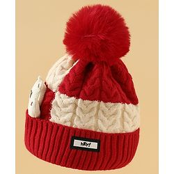 Babyhug Woollen Cap & Muffler With Bear Applique in Red -Diameter 17.5 cm