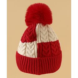 Babyhug Woollen Cap & Muffler With Bear Applique in Red -Diameter 17.5 cm