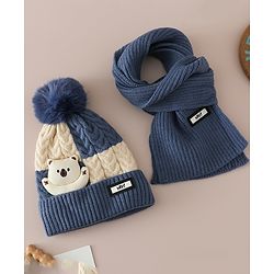 Babyhug Woollen Cap & Muffler With Bear Applique in Red -Diameter 17.5 cm