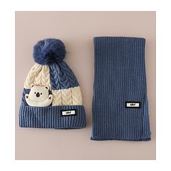 Babyhug Woollen Cap & Muffler With Bear Applique in Red -Diameter 17.5 cm