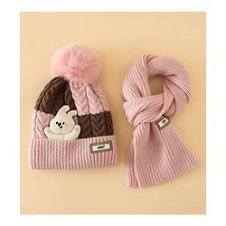 Babyhug Woollen Cap & Muffler With Bear Applique in Red -Diameter 17.5 cm