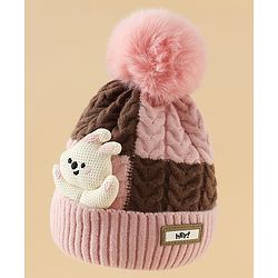Babyhug Woollen Cap & Muffler With Bear Applique in Red -Diameter 17.5 cm