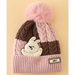 Babyhug Woollen Cap & Muffler With Bear Applique in Red -Diameter 17.5 cm