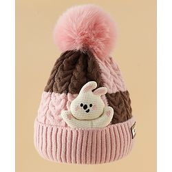 Babyhug Woollen Cap & Muffler With Bear Applique in Red -Diameter 17.5 cm