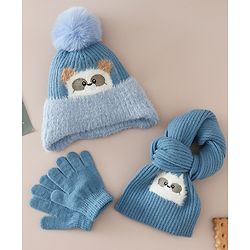 Babyhug Woollen Cap & Muffler With Bunny Patch in Pink - Diameter 20 cm