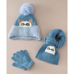 Babyhug Woollen Cap & Muffler With Bunny Patch in Pink - Diameter 20 cm