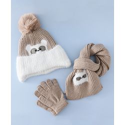 Babyhug Woollen Cap & Muffler With Bunny Patch in Pink - Diameter 20 cm