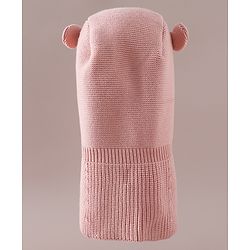 Babyhug Front Open Monkey Cap with Bear Applique & Patch Pink - Diameter 28.5 cm