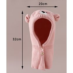 Babyhug Front Open Monkey Cap with Bear Applique & Patch Pink - Diameter 28.5 cm