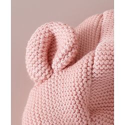 Babyhug Front Open Monkey Cap with Bear Applique & Patch Pink - Diameter 28.5 cm