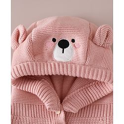 Babyhug Front Open Monkey Cap with Bear Applique & Patch Pink - Diameter 28.5 cm