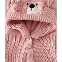 Babyhug Front Open Monkey Cap with Bear Applique & Patch Pink - Diameter 28.5 cm