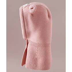 Babyhug Front Open Monkey Cap with Bear Applique & Patch Pink - Diameter 28.5 cm